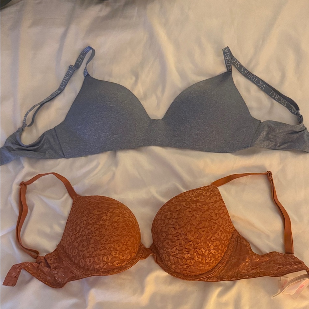Victoria’s Secret T-shirt Blue and Pink Orange Lace Bras